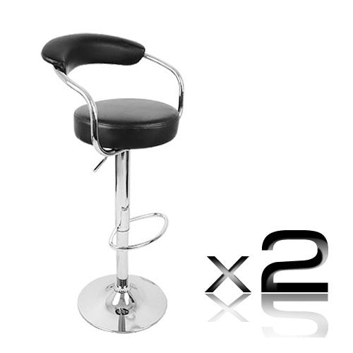Set of 2 PU Leather Kitchen Bar Stool Black