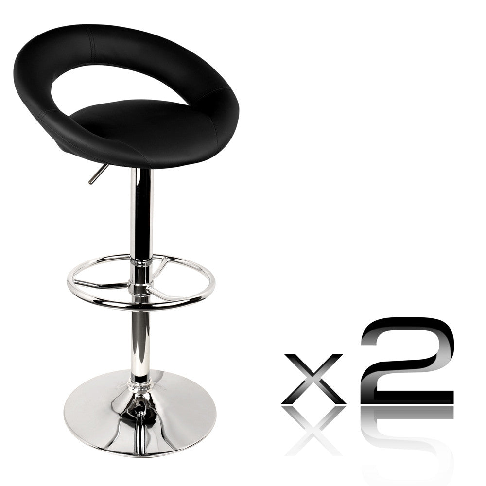Set of 2 PU Leather Kitchen Bar Stool Black