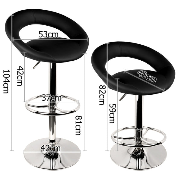 Set of 2 PU Leather Kitchen Bar Stool Black