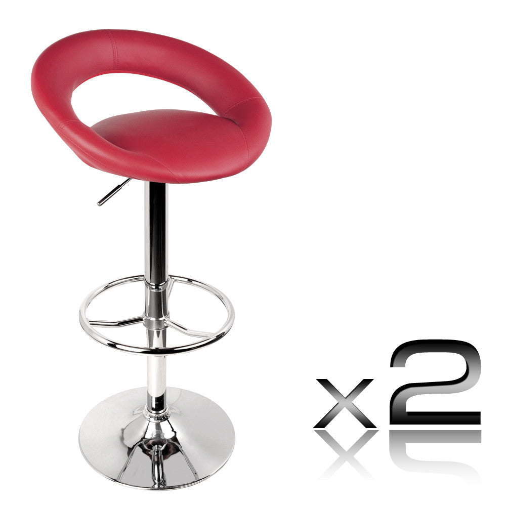 Set of 2 PU Leather Kitchen Bar Stool Red