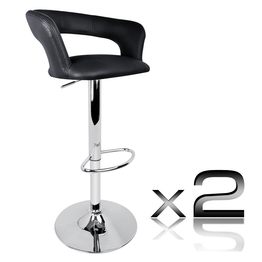 Set of 2 PU Leather Kitchen Bar Stool Black