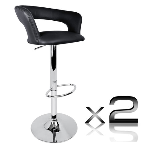 Set of 2 PU Leather Kitchen Bar Stool Black