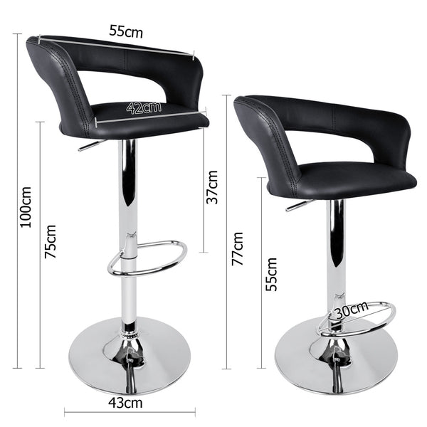 Set of 2 PU Leather Kitchen Bar Stool Black