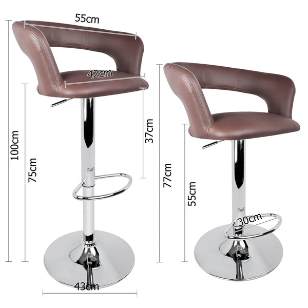 Set of 2 PU Leather Kitchen Bar Stool Chocolate