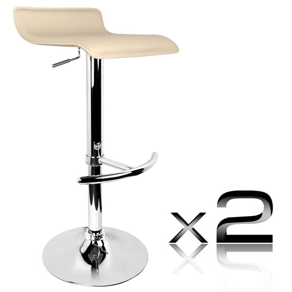 Set of 2 PVC Leather Kitchen Bar Stool Beige