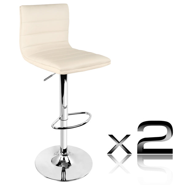 Set of 2 PU Leather Kitchen Bar Stool Beige