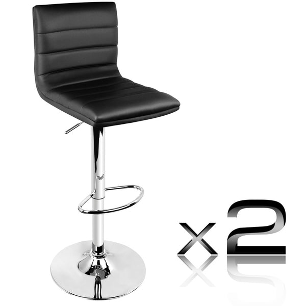 Set of 2 PU Leather Kitchen Bar Stool Black