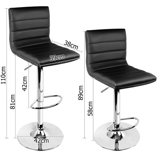 Set of 2 PU Leather Kitchen Bar Stool Black