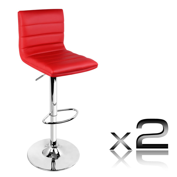 Set of 2 PU Leather Kitchen Bar Stool Red