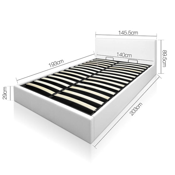 Deluxe Gas Lift PU Leather Storage Bed Frame Double White