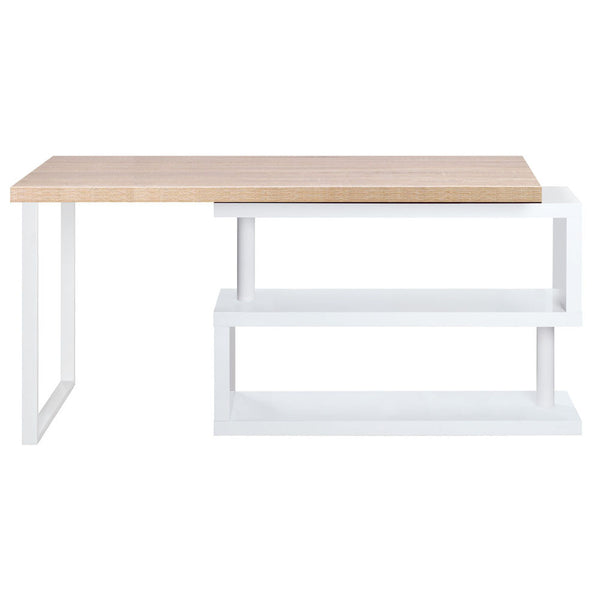 Rotary Corner Brown Office Computer Desk w/ White Bookshelf