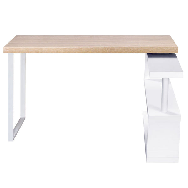 Rotary Corner Brown Office Computer Desk w/ White Bookshelf
