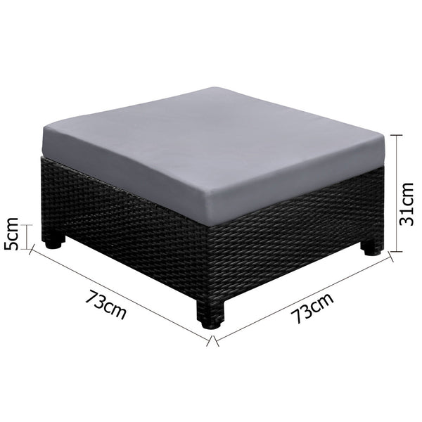 7 pcs Black Wicker Rattan 6 Seater Outdoor Lounge Set Grey