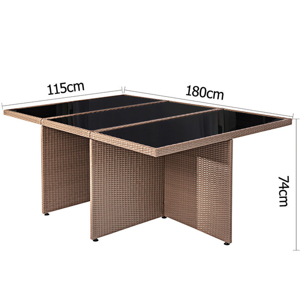 11 pcs Brown Wicker Rattan 10 Seater Outdoor Dining Set Beige