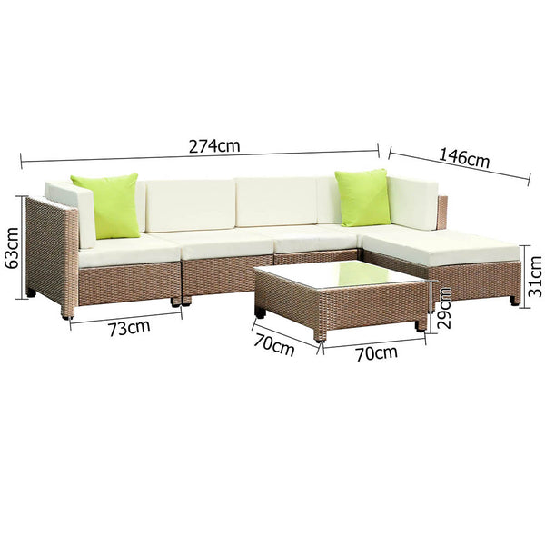 6 pcs Brown Wicker Rattan 5 Seater Outdoor Lounge Set Beige