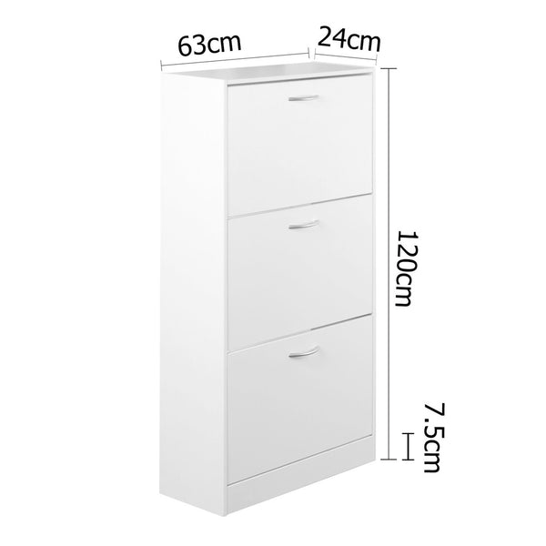 3 Drawers Chest Shoe Cabinet Storage Organizer White