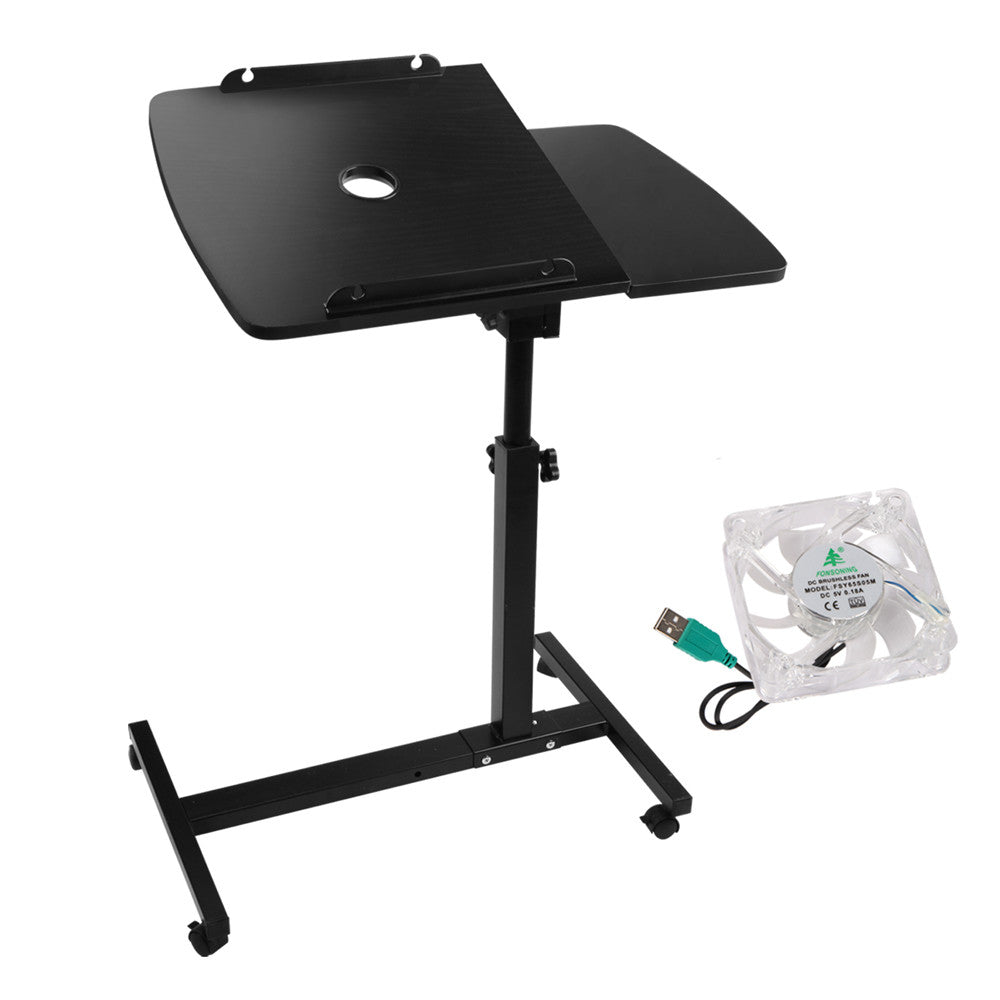Rotating Mobile Laptop Adjustable Desk w/ USB Cooler Black 