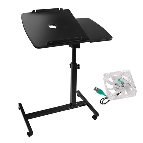 Rotating Mobile Laptop Adjustable Desk w/ USB Cooler Black 