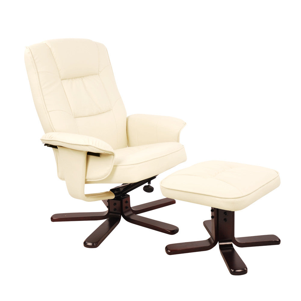 PU Leather Lounge Recliner Chair Ottoman Beige