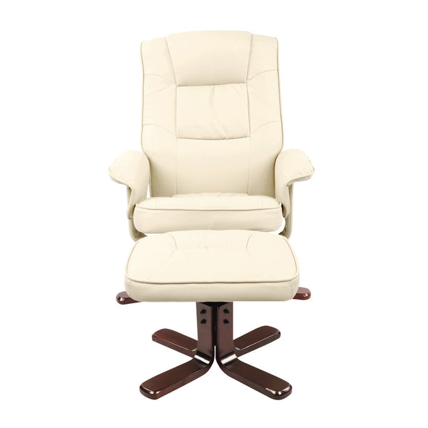 PU Leather Lounge Recliner Chair Ottoman Beige