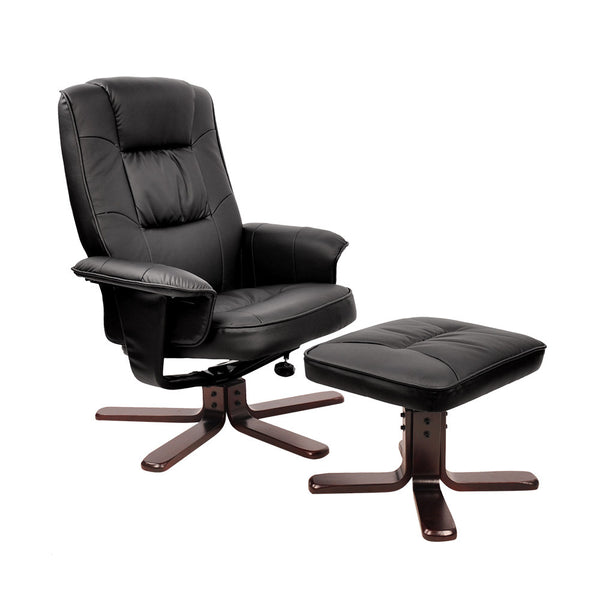 PU Leather Lounge Recliner Chair Ottoman Black