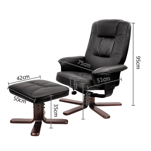 PU Leather Lounge Recliner Chair Ottoman Black