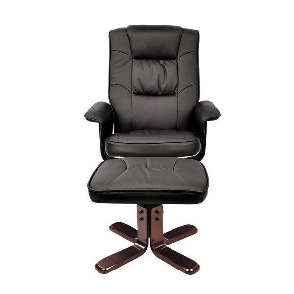 PU Leather Lounge Recliner Chair Ottoman Black