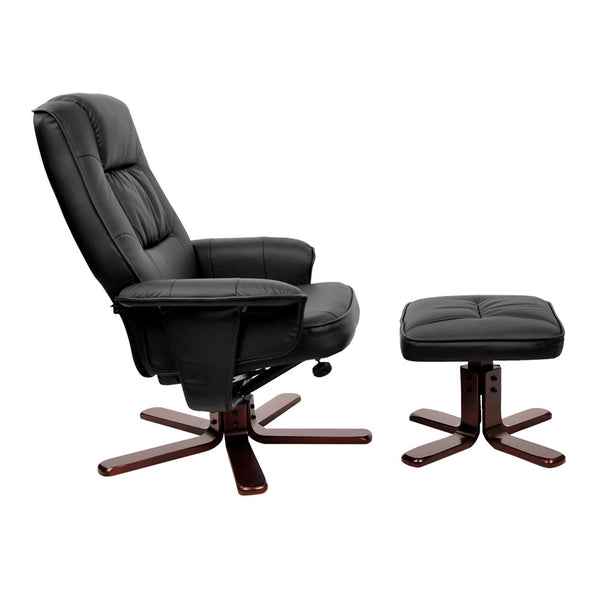 PU Leather Lounge Recliner Chair Ottoman Black