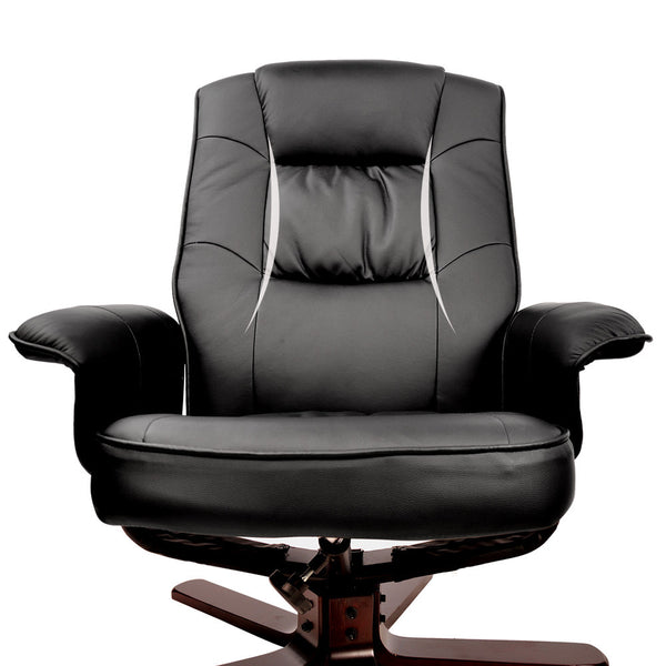 PU Leather Lounge Recliner Chair Ottoman Black