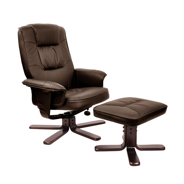 PU Leather Lounge Recliner Chair Ottoman Chocolate