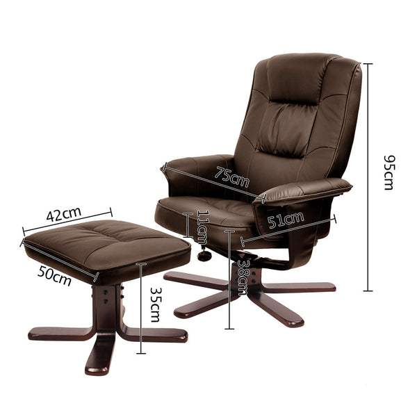 PU Leather Lounge Recliner Chair Ottoman Chocolate