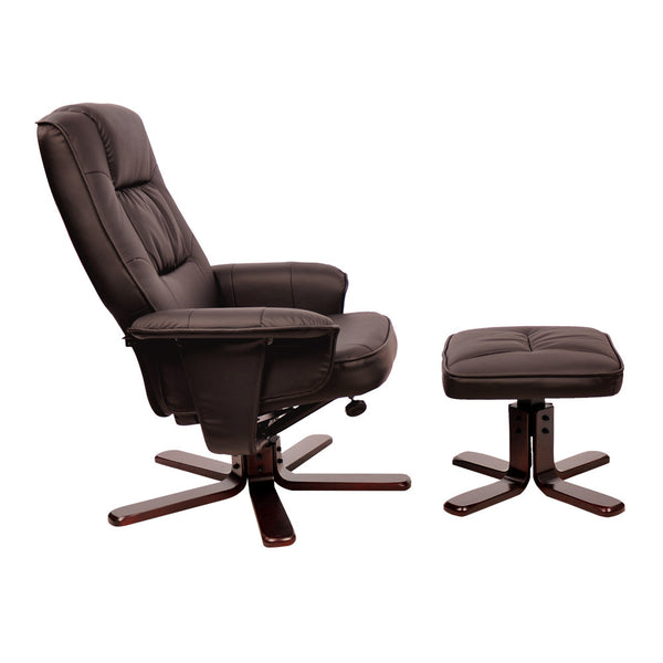 PU Leather Lounge Recliner Chair Ottoman Chocolate