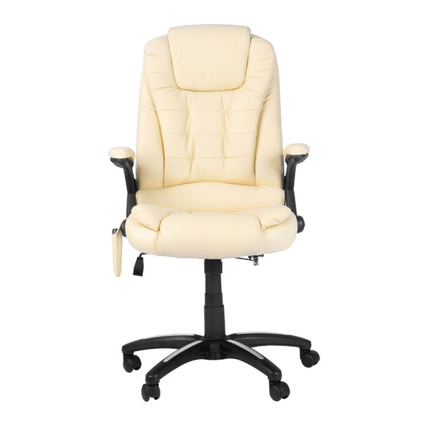 8 Point Massage Executive PU Leather Office Computer Chair Beige