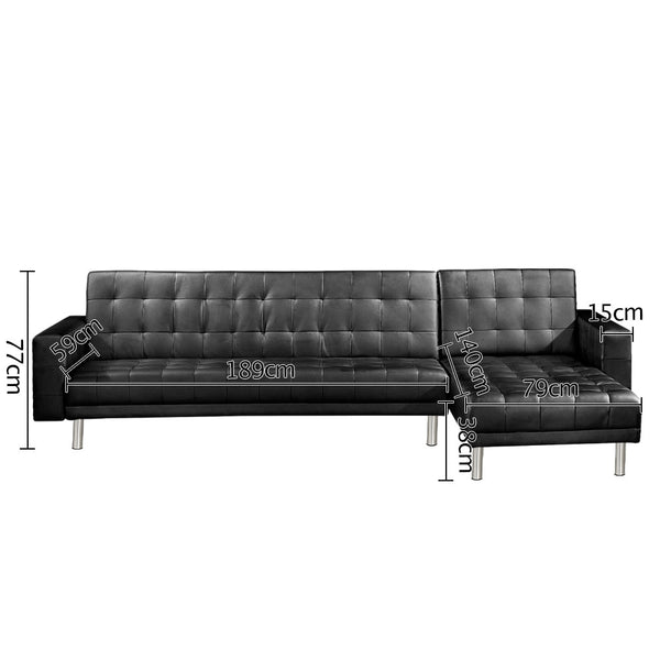 5 Seater PU Leather Sofa Bed Couch Lounges Futon Suite Chaise Set Black