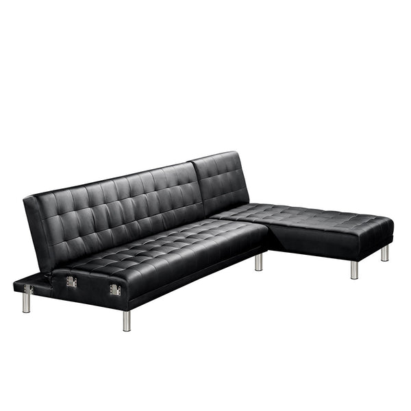 5 Seater PU Leather Sofa Bed Couch Lounges Futon Suite Chaise Set Black
