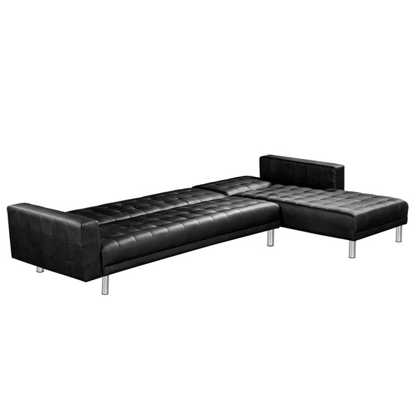 5 Seater PU Leather Sofa Bed Couch Lounges Futon Suite Chaise Set Black