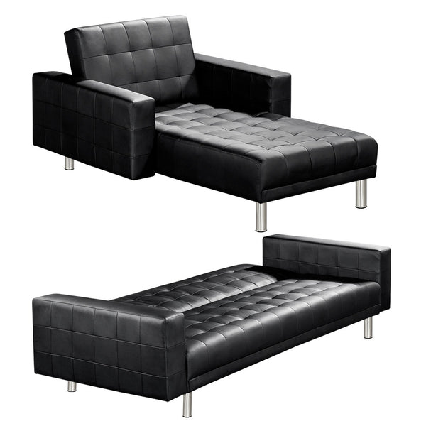 5 Seater PU Leather Sofa Bed Couch Lounges Futon Suite Chaise Set Black