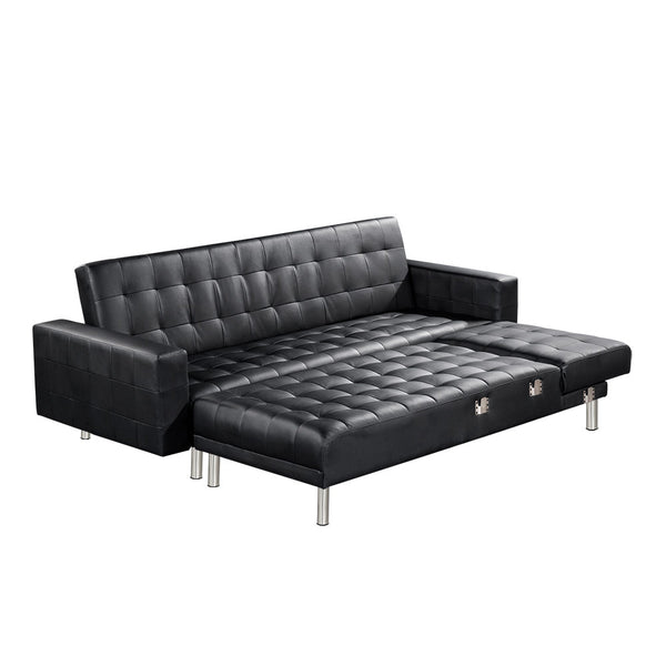 5 Seater PU Leather Sofa Bed Couch Lounges Futon Suite Chaise Set Black