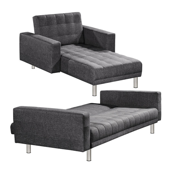 5 Seater Faux Linen Sofa Bed Couch Outdoor Lounges Futon Suite Chaise Grey