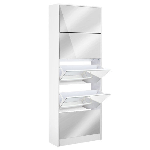 Mirrored Shoe Cabinet Storage 5 Drawers Shelf White