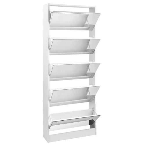 Mirrored Shoe Cabinet Storage 5 Drawers Shelf White