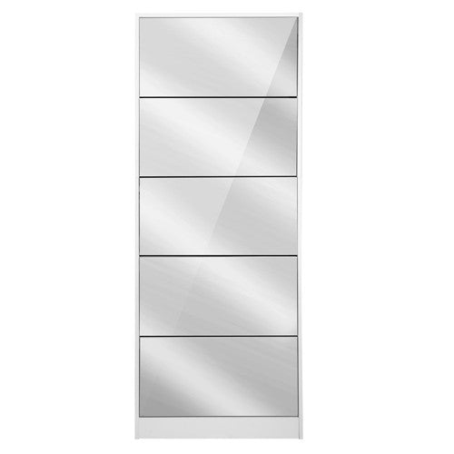 Mirrored Shoe Cabinet Storage 5 Drawers Shelf White