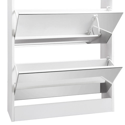 Mirrored Shoe Cabinet Storage 5 Drawers Shelf White