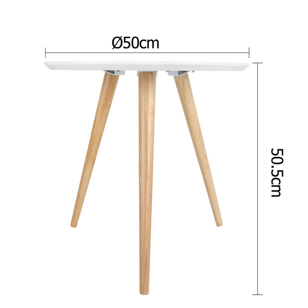 Round Bedside Coffee Table w/ Rubber Wood Legs