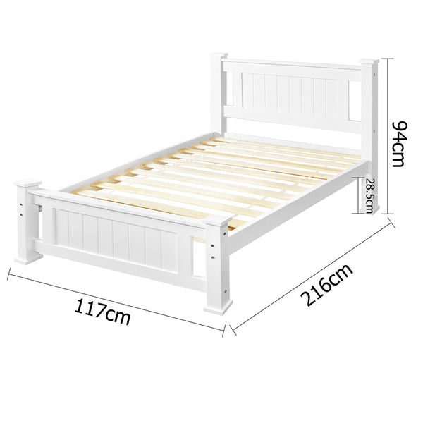 Wooden Bed Frame Pine Wood King Single White