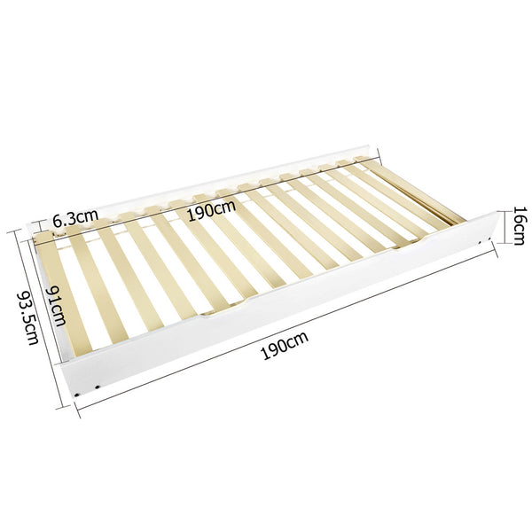 Wooden Bed Frame Pine Wood w/ Drawers Single White