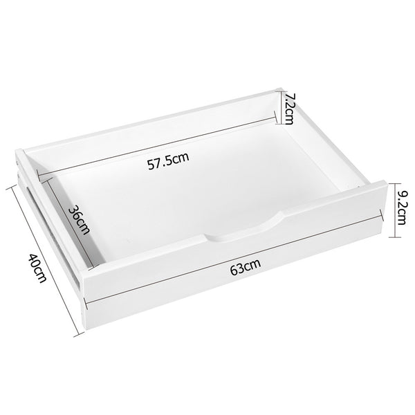 Wooden Bed Frame Pine Wood w/ Drawers Single White